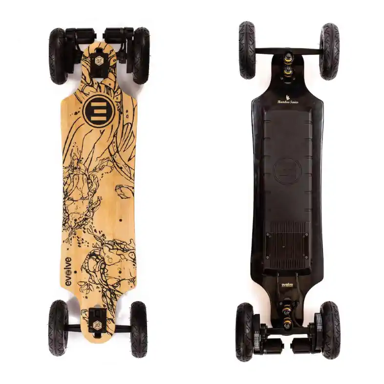 Evolve Bamboo GT skateboard viewed from above and below